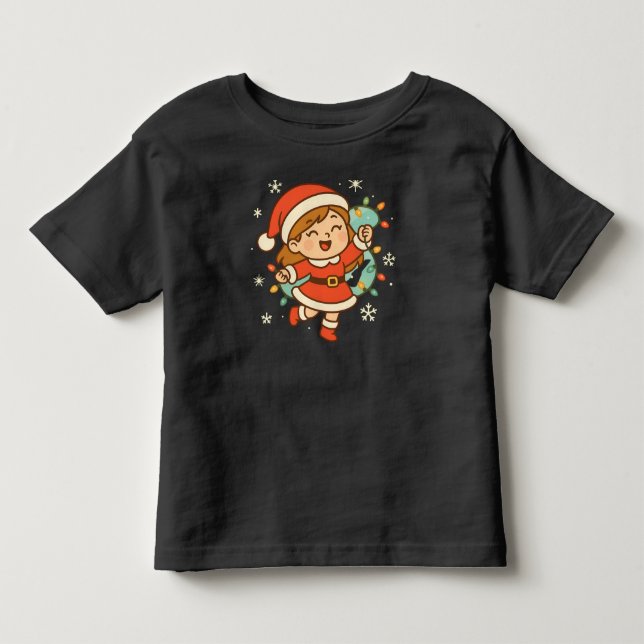 T-shirt Pour Les Tous Petits Happy Santa Girl with Christmas Lights (Devant)