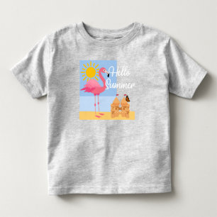 T-shirt Pour Les Tous Petits Hello Summer Pink Flamant rose Design - Toddler Fi