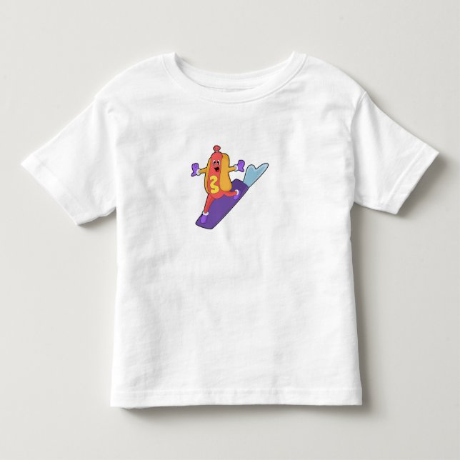 T-shirt Pour Les Tous Petits Hot-dog as Snowboarder with Sonowboard (Devant)