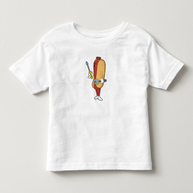 T-shirt Pour Les Tous Petits Hotdog en mécanique avec outil (Devant)