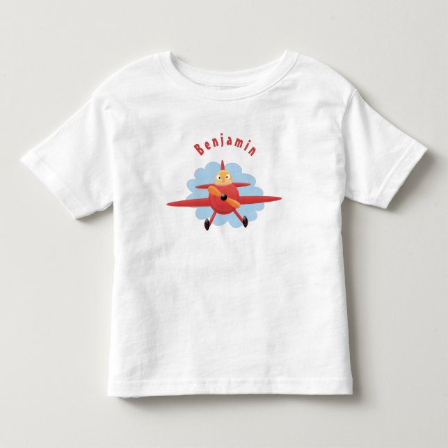 T-shirt Pour Les Tous Petits Illustration d'un avion rouge volant mignon (Devant)