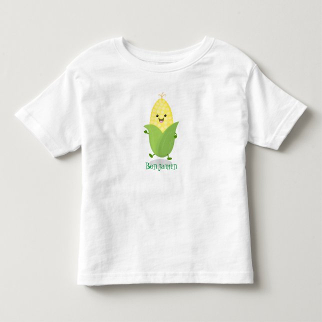 T-shirt Pour Les Tous Petits Illustration d'une caricature de maïs joyeux (Devant)