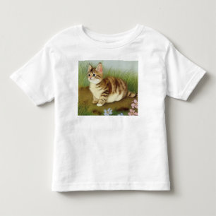 T-shirt Pour Les Tous Petits Illustration vintage Kitten avec fleurs
