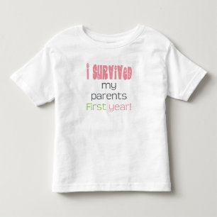 T-shirt Pour Les Tous Petits J'ai survécu à mes parents rose de première ann