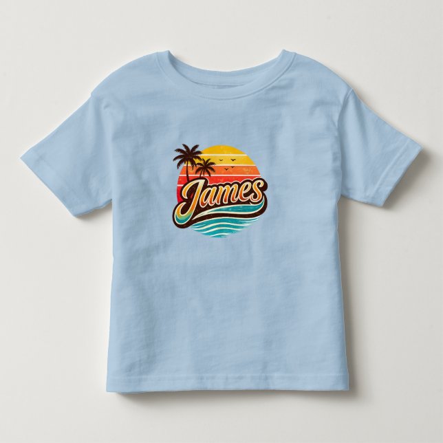 T-shirt Pour Les Tous Petits James Retro Sunset Tropical Name Design (Devant)