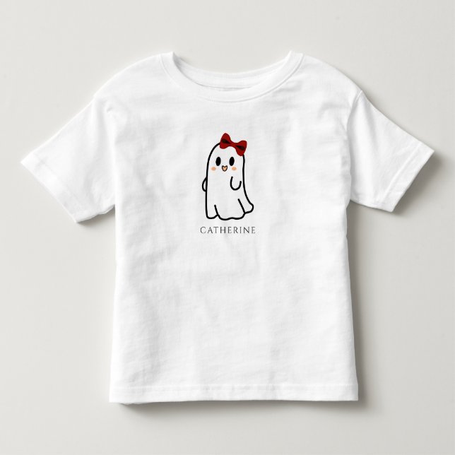 T-shirt Pour Les Tous Petits Joli Fantôme D'Halloween Avec Bow Rouge (Devant)