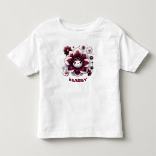 T-shirt Pour Les Tous Petits Joli Monogramme Bourgogne et Fleur blanche  
