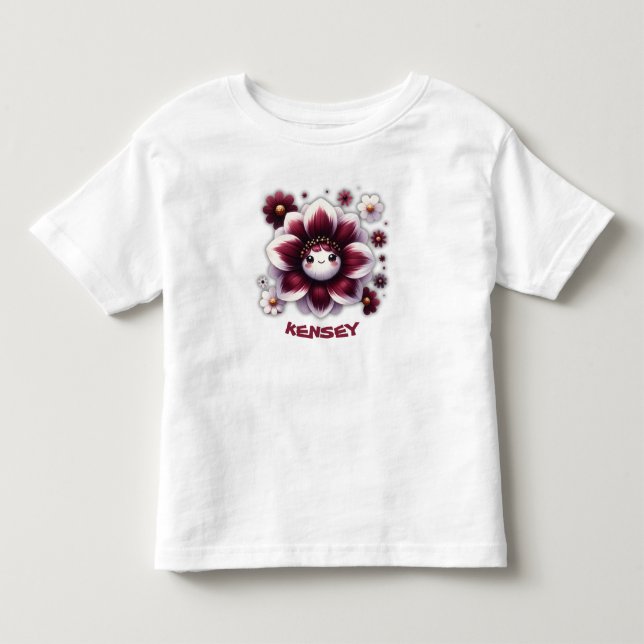 T-shirt Pour Les Tous Petits Joli monogramme Fleur bordeaux et blanche | (Devant)