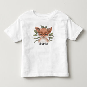 T-shirt Pour Les Tous Petits Joli renard de bois avec le nom de l'enfant