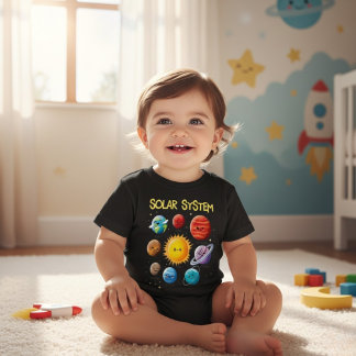 T-shirt Pour Les Tous Petits Joli Système Solaire Planètes de Dessin Animé