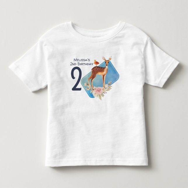 T-shirt Pour Les Tous Petits Jolie Aquarelle Brown Cerf Anniversaire rustique (Devant)