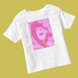 T-shirt Pour Les Tous Petits Jolie Tulipe rose florale avec nom