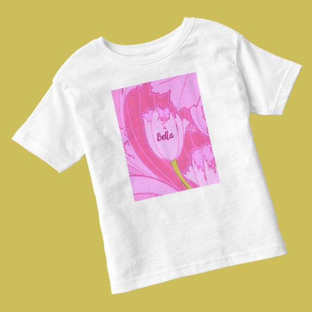 T-shirt Pour Les Tous Petits Jolie Tulipe rose florale avec nom (Créateur téléchargé)