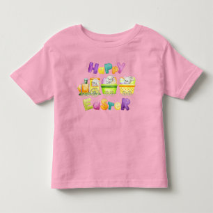 T-shirt Pour Les Tous Petits Joyeux Bunny Pâques Pastel Watercolor Train