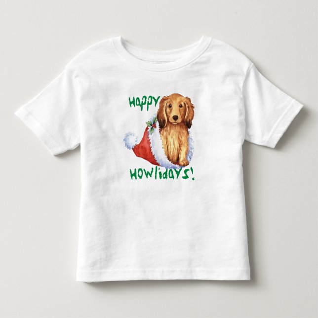 T-shirt Pour Les Tous Petits Joyeux Howliday LonghEI Dachshund (Devant)