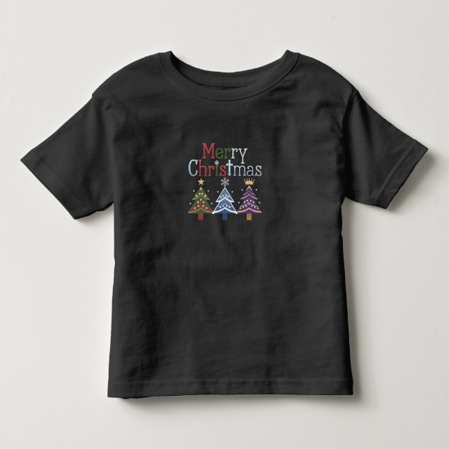 T-shirt Pour Les Tous Petits Joyeux Noël Croix Noël Arbre Rétro (Devant)
