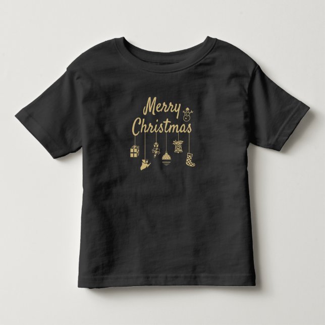 T-shirt Pour Les Tous Petits Joyeux Noël Ornements or (Devant)