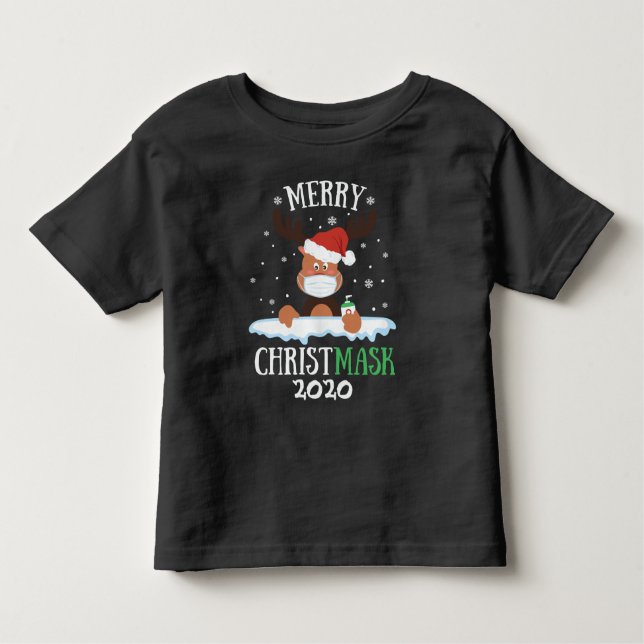 T-shirt Pour Les Tous Petits Joyeux Noël rennes masque visage désinfectant (Devant)