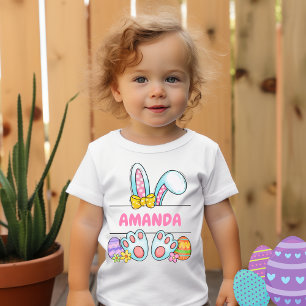 T-shirt Pour Les Tous Petits Joyeux nom de lapin de la fille de Pâques