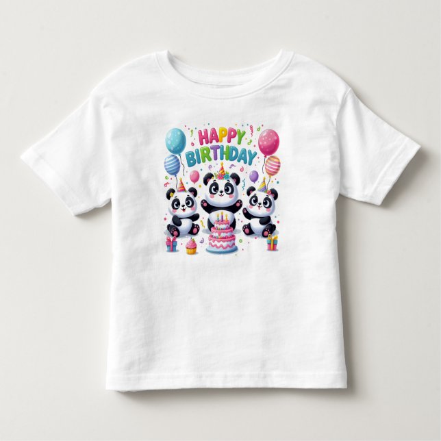 T-shirt Pour Les Tous Petits Joyeux Pandas d'anniversaire (Devant)