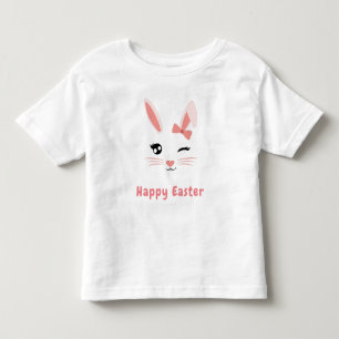 T-shirt Pour Les Tous Petits Joyeux visage de lapin rose pâle de Pâques