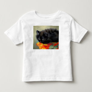 T-shirt Pour Les Tous Petits Kitten noir vintage avec couverture de fleurs roug