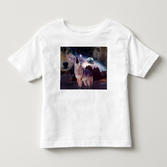 T-shirt Pour Les Tous Petits Loup hurlant à travers l'univers (Devant)