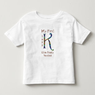 T-shirt Pour Les Tous Petits Ma Première Famille Vacances Carrelé Lettre K Mono