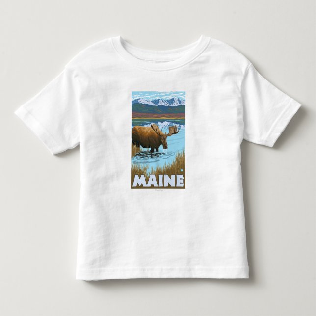 T-shirt Pour Les Tous Petits MaineMoose buvant dans le lac (Devant)
