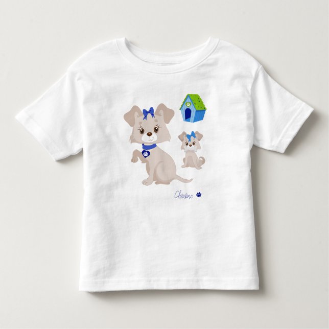 T-shirt Pour Les Tous Petits Maman Chien Adorable avec Chiot (Devant)