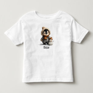 T-shirt Pour Les Tous Petits Manchot d'hiver avec motif de bonhomme de neige