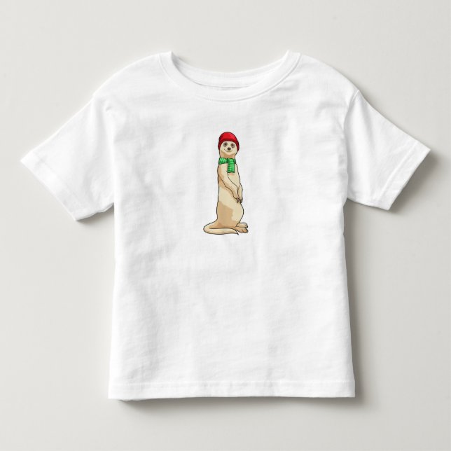 T-shirt Pour Les Tous Petits Meerkat avec Casquette et Écharpe (Devant)