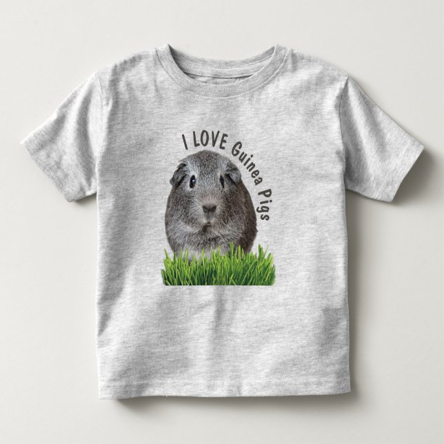 T-shirt Pour Les Tous Petits Mignon J'AIME Les Cochons de Guinée Texte gris per (Devant)