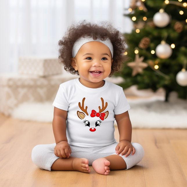 T-shirt Pour Les Tous Petits Mignonne fille Reindeer visage (Créateur téléchargé)