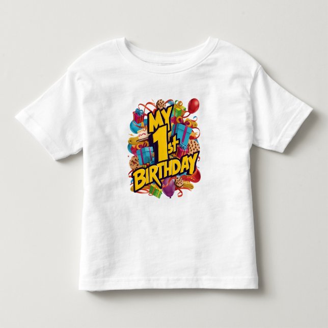 T-shirt Pour Les Tous Petits Mon 1Er Anniversaire Gâteau Et Ballons (Devant)