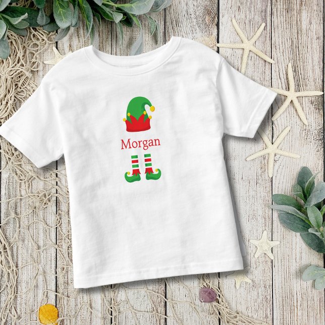 T-shirt Pour Les Tous Petits Monogram Christmas Elf Red Green Kids (Christmas Holiday Elf Monogrammed T-shirt for Baby  or Toddler. )