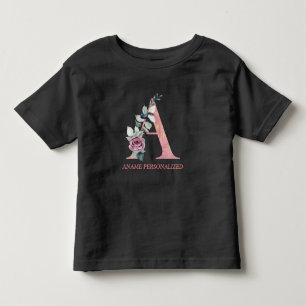 T-shirt Pour Les Tous Petits Monogramme floral Nom Lettres Agate rose
