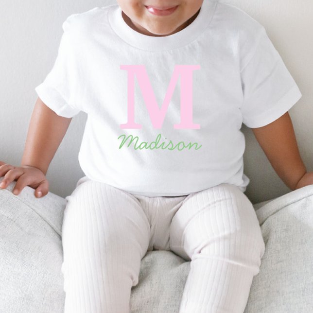 T-shirt Pour Les Tous Petits Monogramme Nom personnalisé initial Pink Green (Créateur téléchargé)