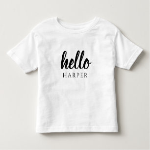 T-shirt Pour Les Tous Petits Noir Et Blanc Minimal Moderne Bonjour Et Vous Nomm