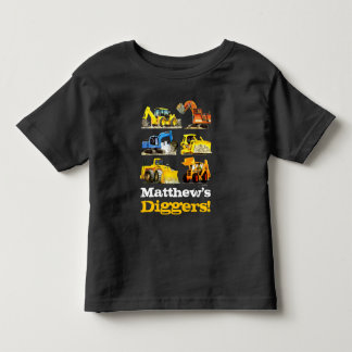 T-shirt Pour Les Tous Petits Nom du garçon Chiffres de construction géants Exca