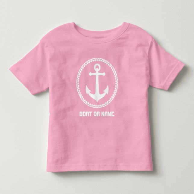 T-shirt Pour Les Tous Petits Nom ou nom du bateau Ancre marine rose blanc (Devant)