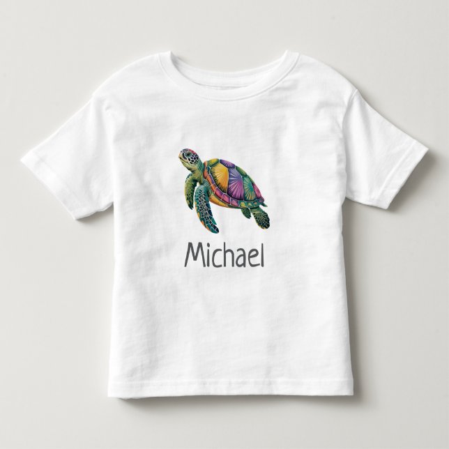 T-shirt Pour Les Tous Petits Nom personnalisé Sea Turtle Ocean Nautique (Devant)