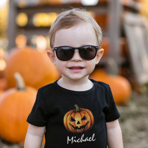 T-shirt Pour Les Tous Petits Nom personnalisé tendance Orange Citrouille Hallow
