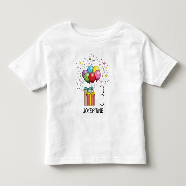 T-shirt Pour Les Tous Petits Numéro D'Âge D'Anniversaire Personnalisé, Balloons (Devant)