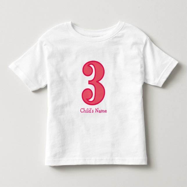 T-shirt Pour Les Tous Petits numéro trois fille, nom de l'enfant (Devant)