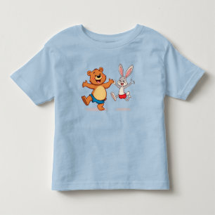 T-shirt Pour Les Tous Petits Ours et lapin de dessin animé joyeux dansant avec