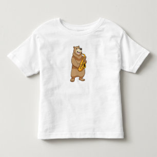 T-shirt Pour Les Tous Petits Ours musicien avec saxophone