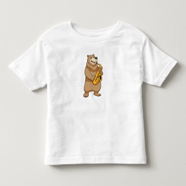 T-shirt Pour Les Tous Petits Ours musicien avec saxophone (Devant)