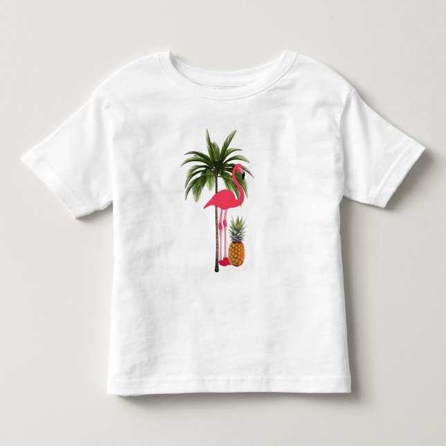 T-shirt Pour Les Tous Petits Palmier, Flamant rose rose, Chemise pour bébé en a (Devant)