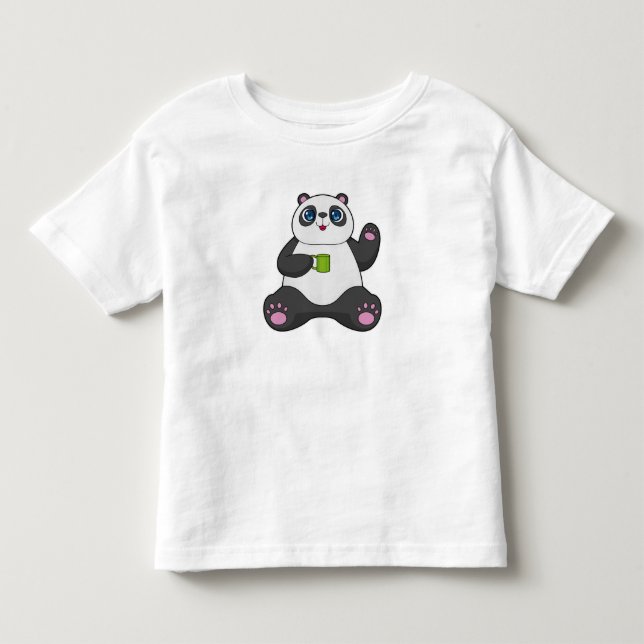 T-shirt Pour Les Tous Petits Panda avec tasse de café (Devant)